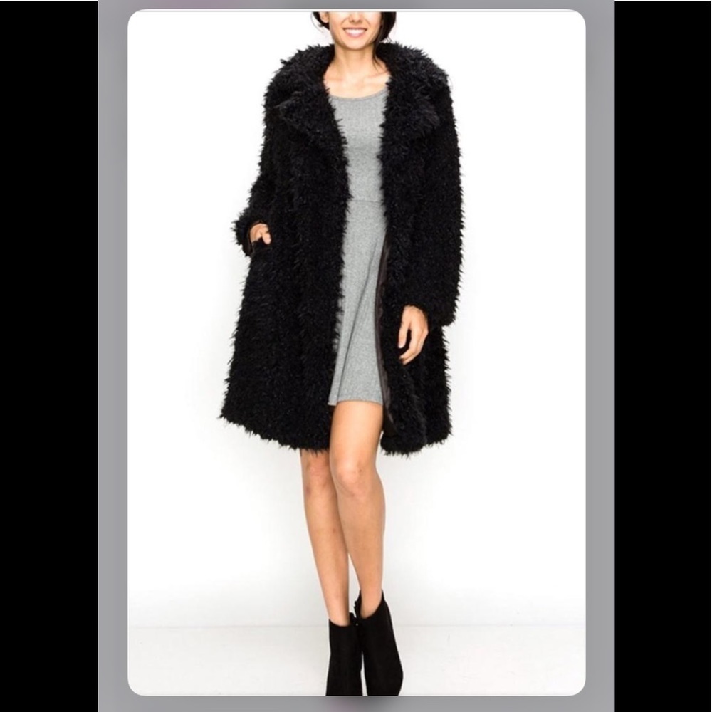 55.Faux Fur Black Coat